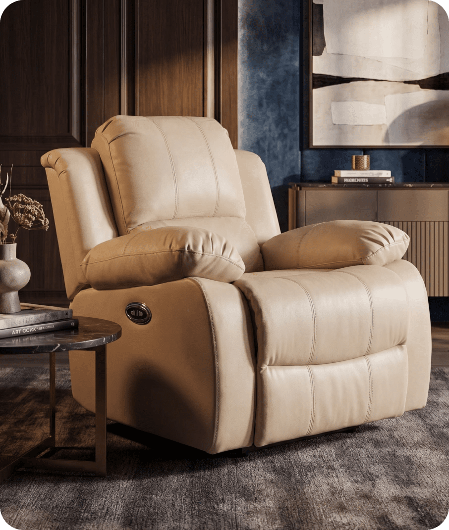 York Cream Leather Electric Recliner Chair