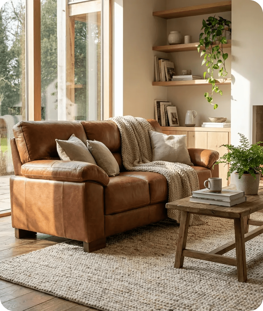 Dalmore Genuine Leather Tan 3 Seater Sofa