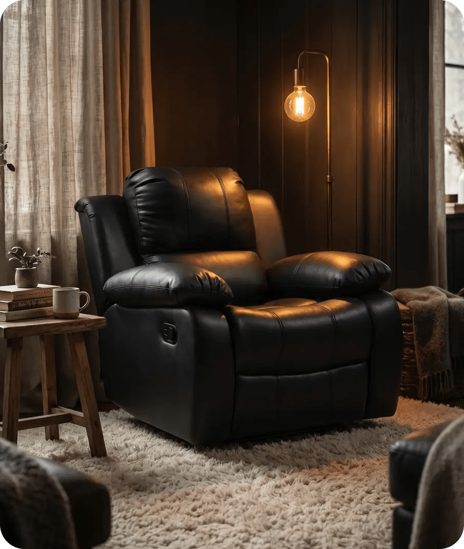 York Black Leather Manual Recliner Armchair