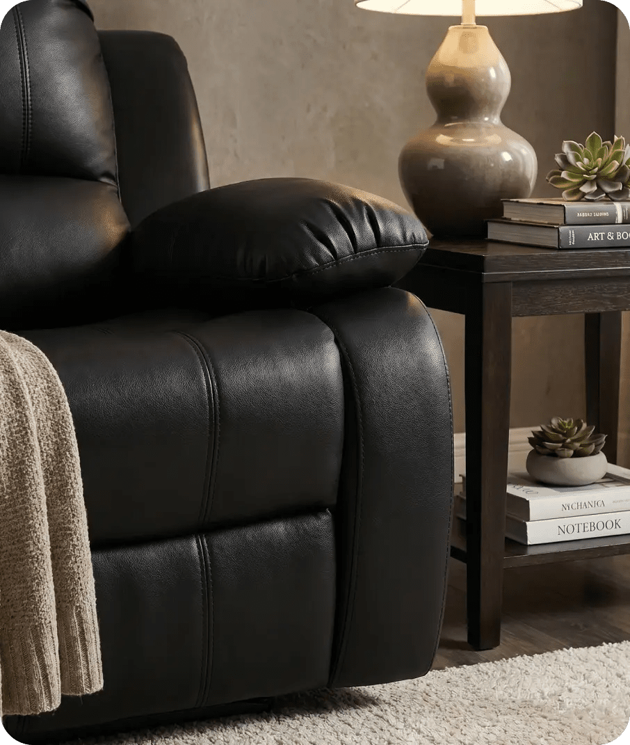 York Black Leather Manual Recliner Armchair