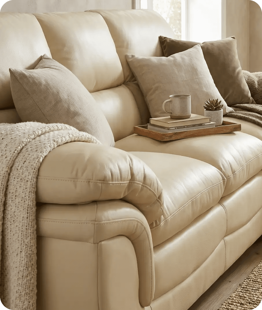 Florence Cream Leather 3 Seater Sofa