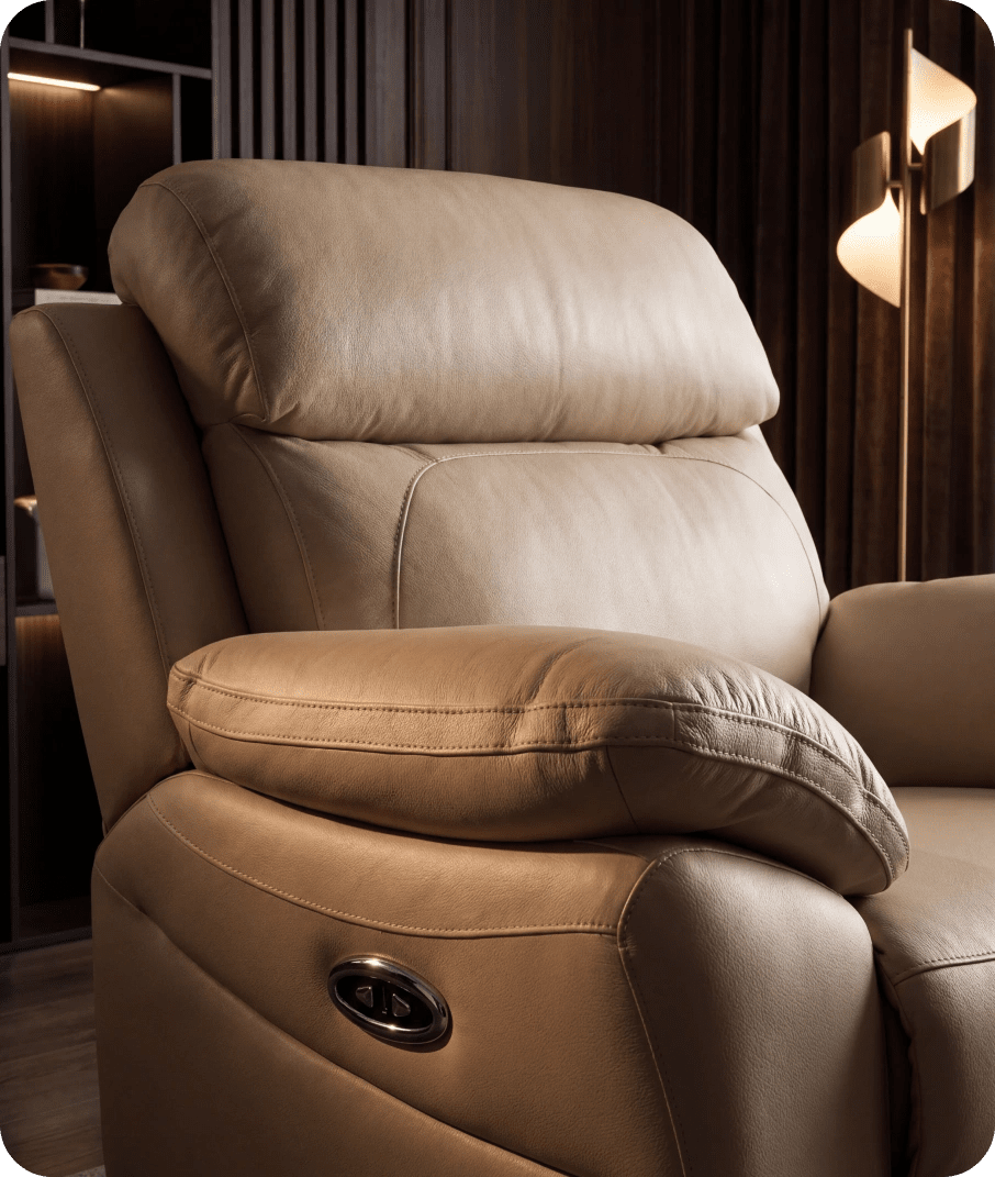 Torino Genuine Leather Cream Electric Power Recliner Armchair