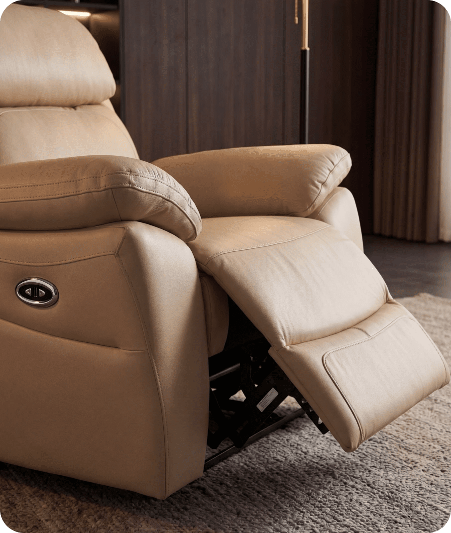 Torino Genuine Leather Cream Electric Power Recliner Armchair