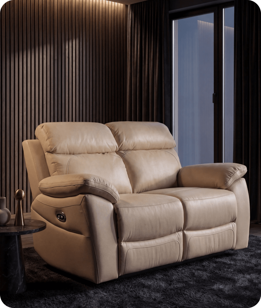 Torino Genuine Leather Cream Electric Power Recliner 2 Seater Sofa