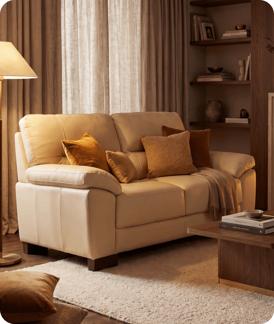 Dalmore Genuine Leather Cream 2 Seater Sofa