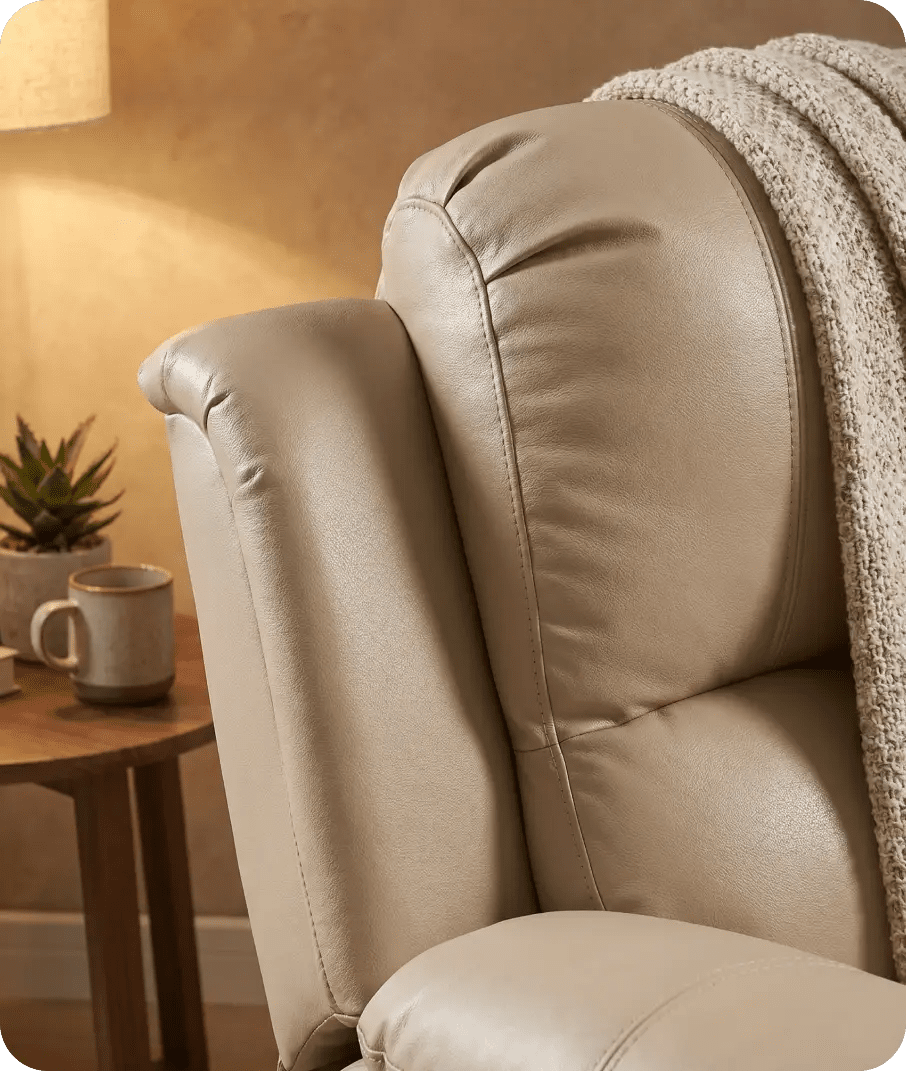 York Cream Leather Manual Recliner Armchair - Sofa-Direct