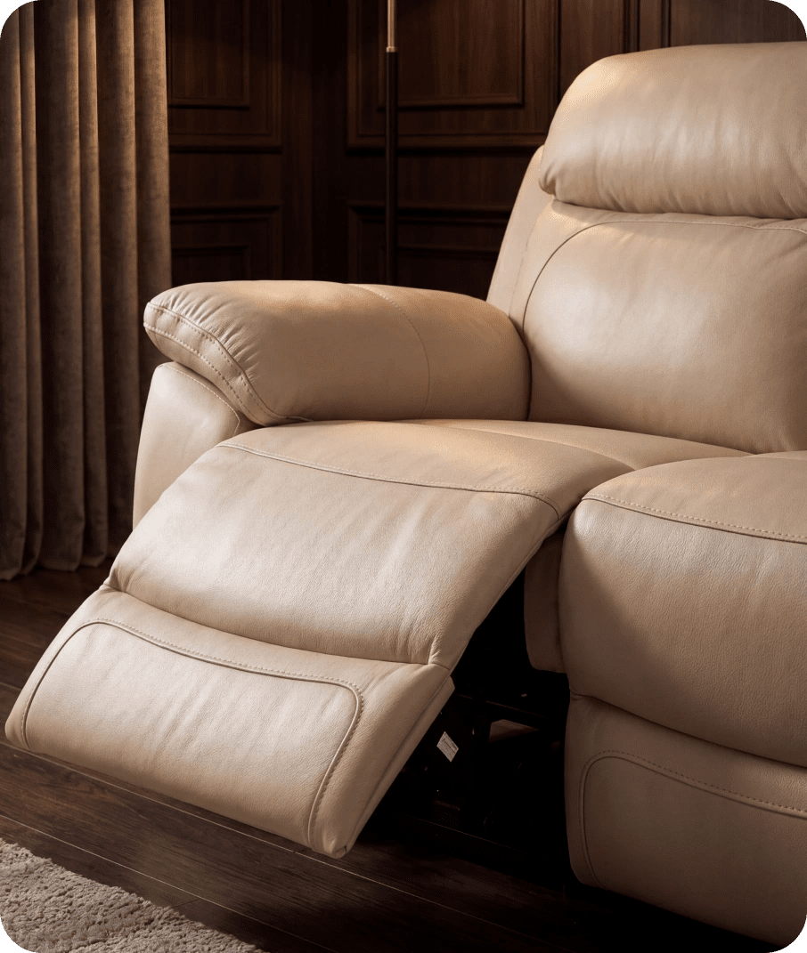 Torino Genuine Leather Cream Electric Power Recliner 2 Seater Sofa