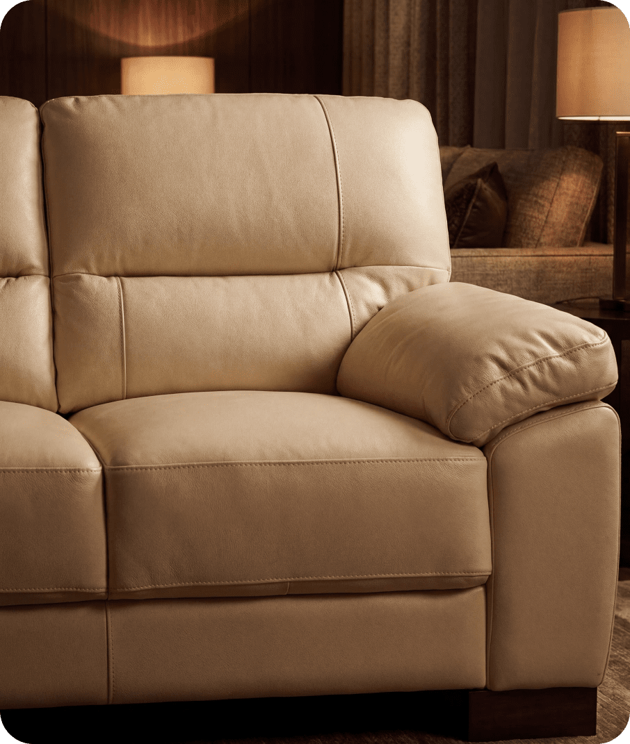 Dalmore Genuine Leather Cream 2 Seater Sofa