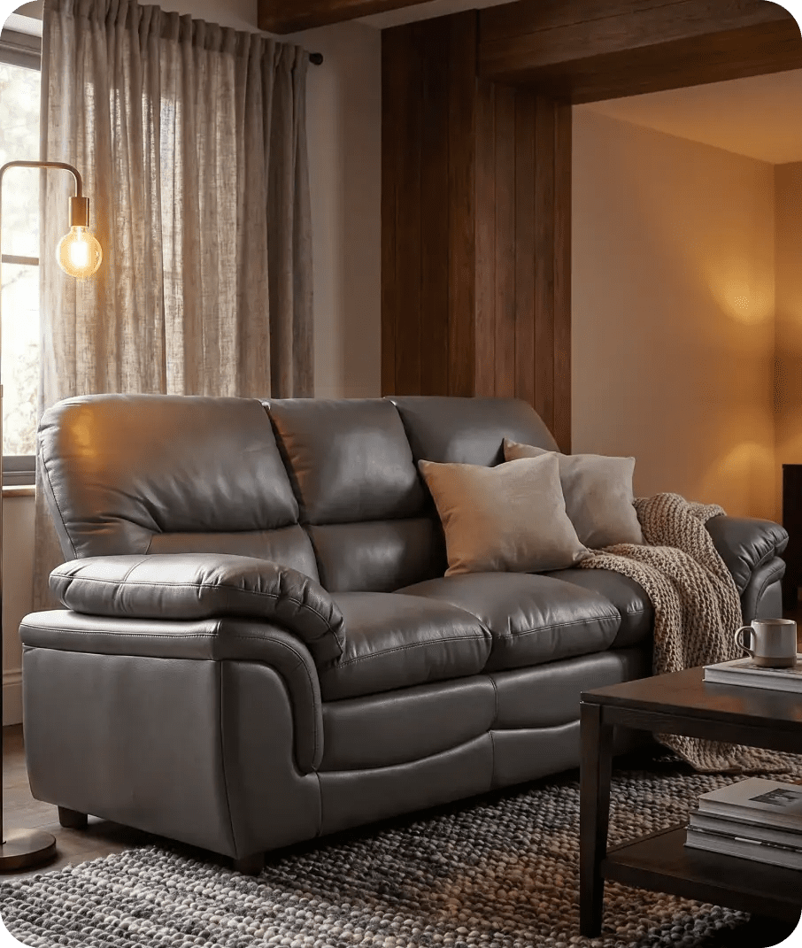 Florence Grey Leather 3 Seater Sofa