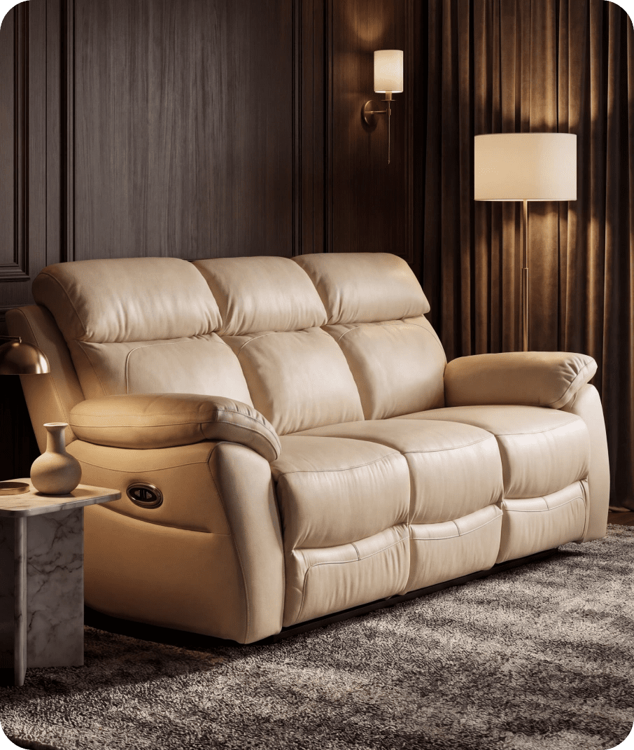 Torino Genuine Leather Cream Electric Power Recliner 3 Seater Sofa