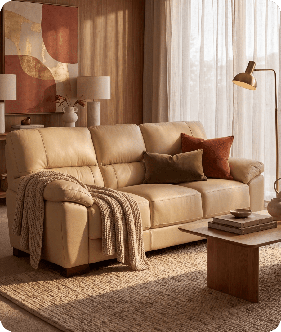 Dalmore Genuine Leather Cream 3 Seater Sofa