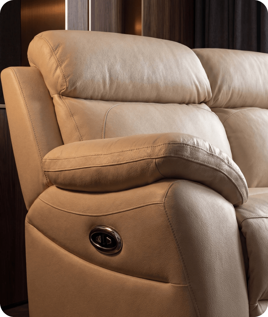 Torino Genuine Leather Cream Electric Power Recliner 3 Seater Sofa