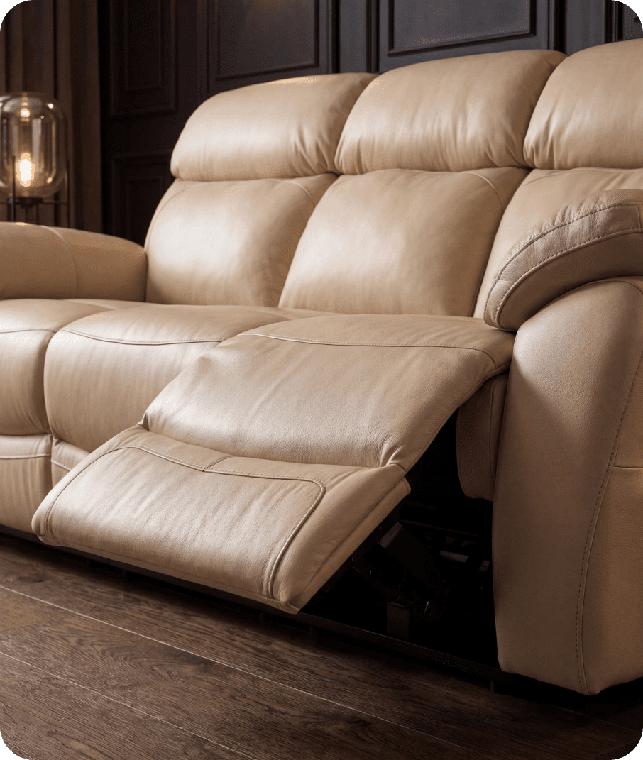 Torino Genuine Leather Cream Electric Power Recliner 3 Seater Sofa