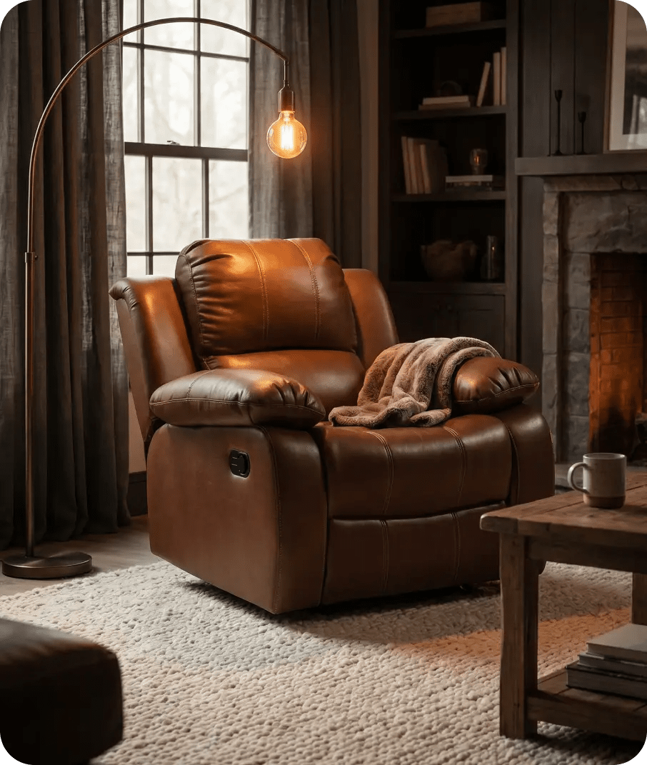 York Leather Tan Manual Recliner Armchair