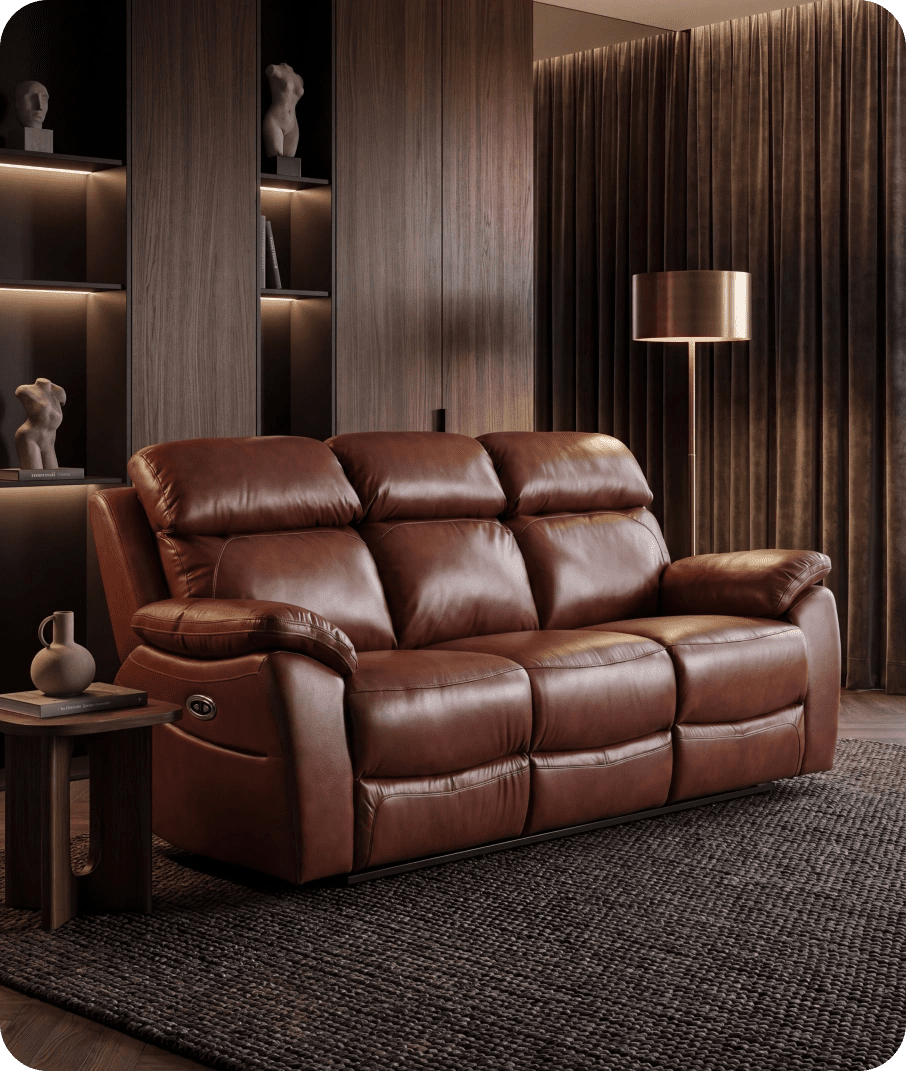 Torino Genuine Leather Tan Electric Power Recliner 3 Seater Sofa