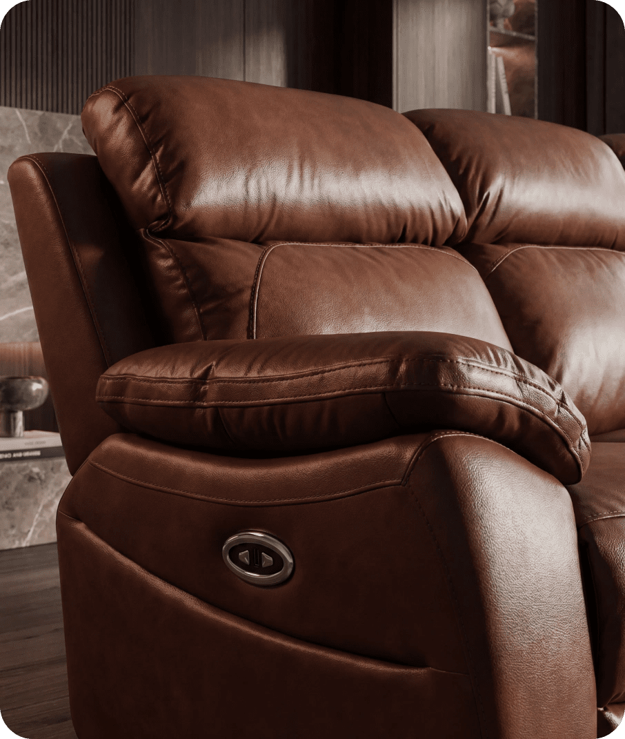 Torino Genuine Leather Tan Electric Power Recliner 3 Seater Sofa