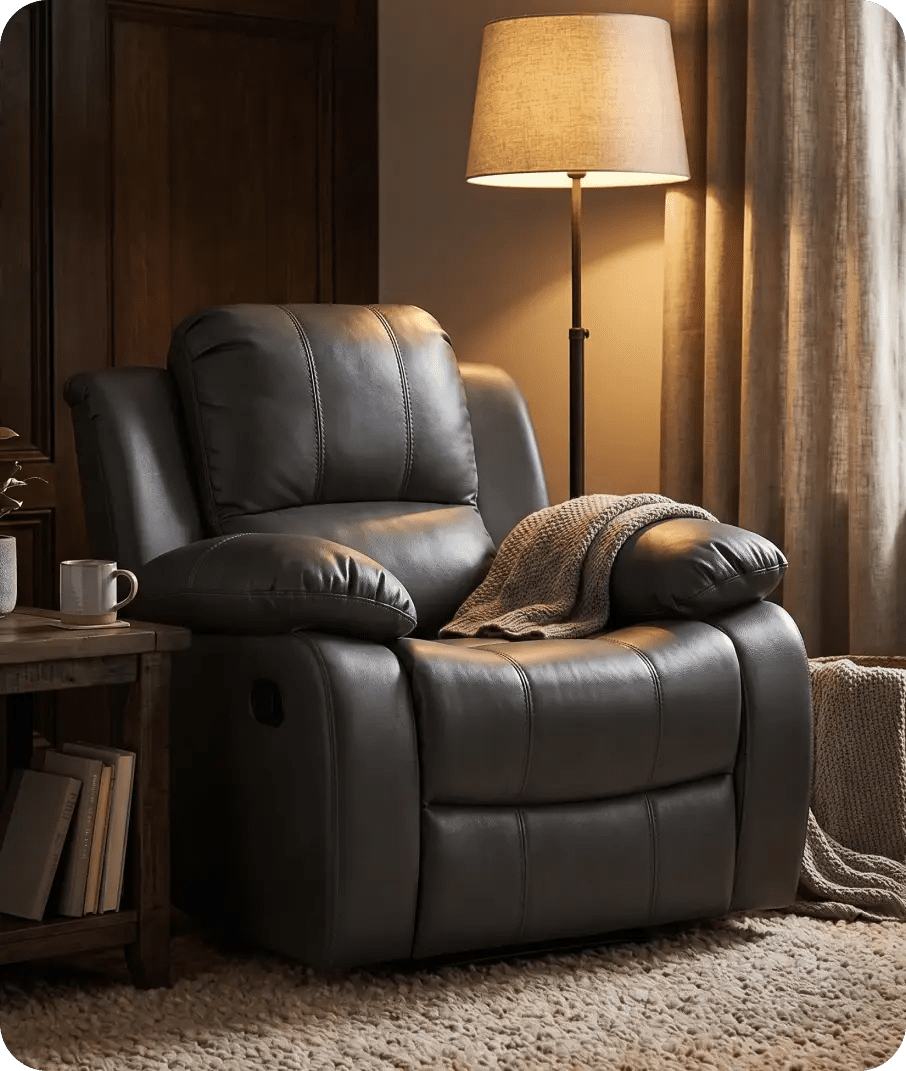 York Grey Leather Manual Recliner Armchair