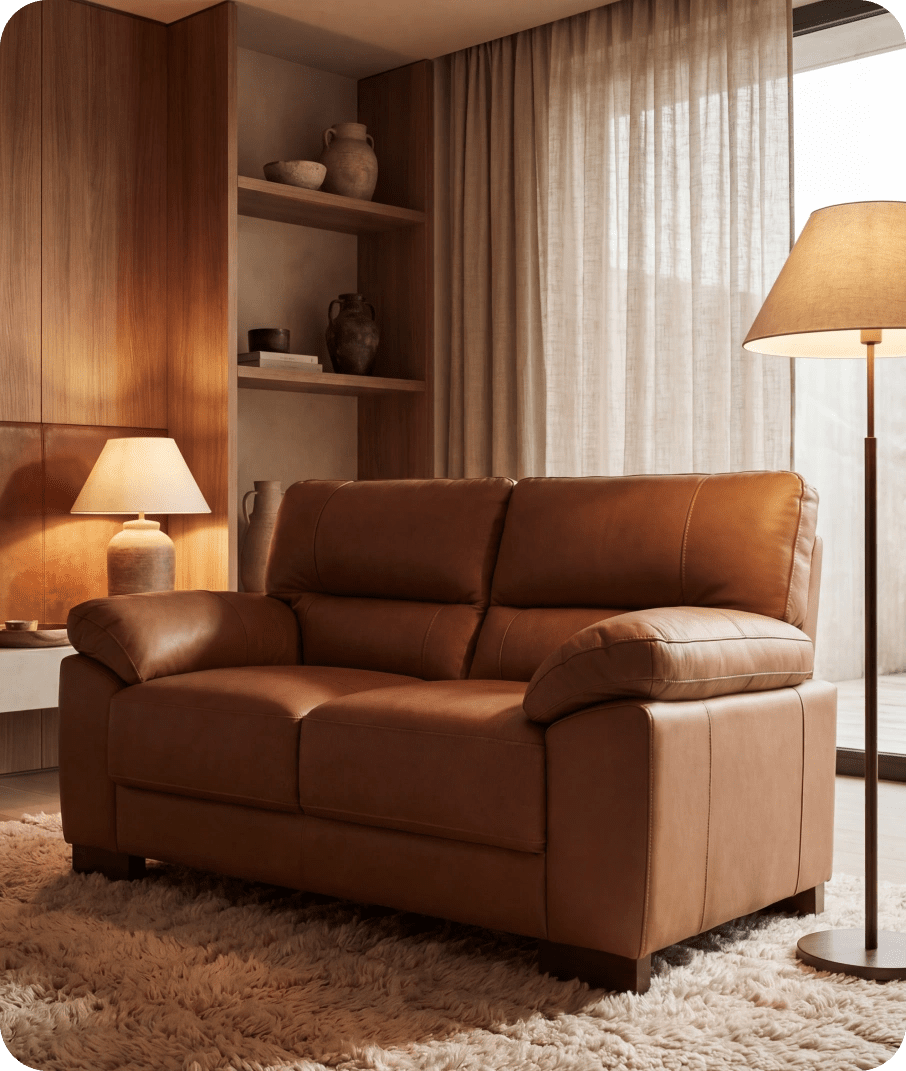 Dalmore Genuine Leather Caramel 2 Seater Sofa