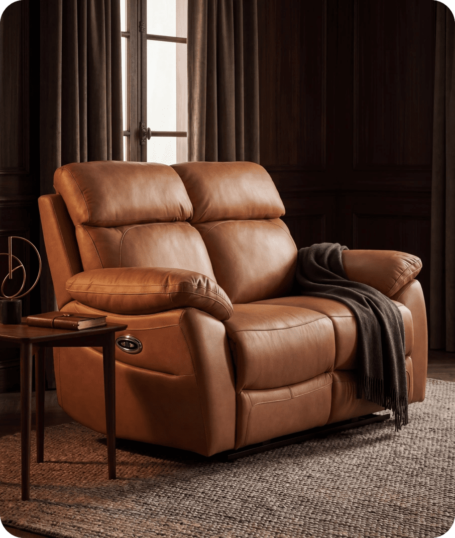 Torino Genuine Leather Caramel Electric Power Recliner 2 Seater Sofa