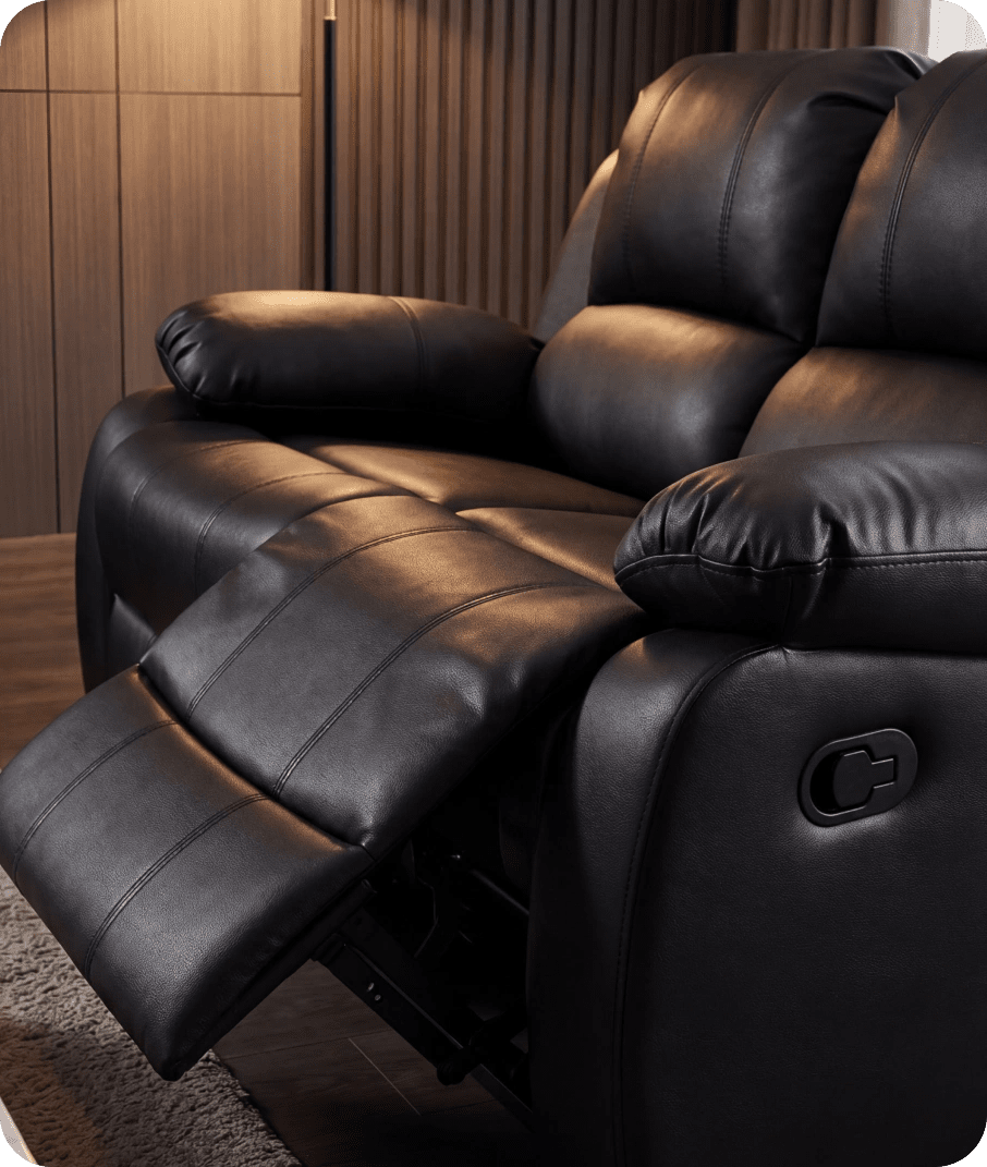 York Black Leather 2 Seater Manual Recliner Sofa