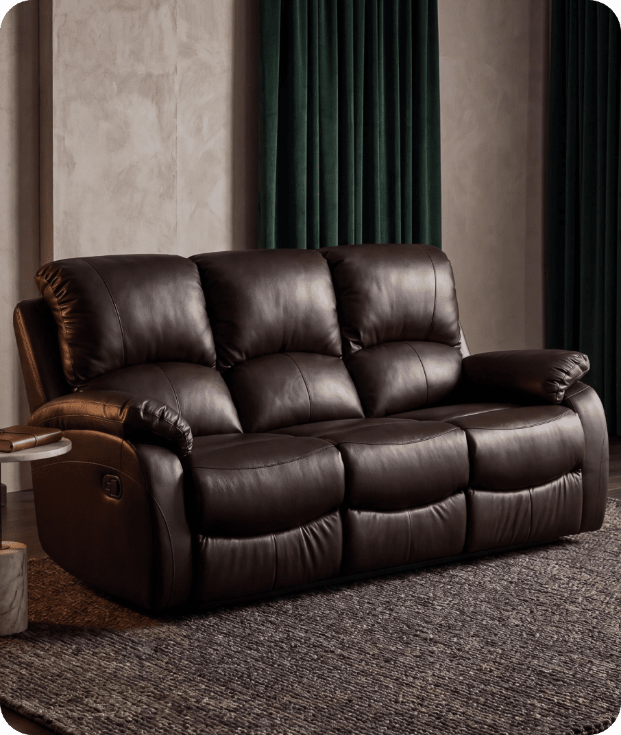 Serano Brown Leather Manual Recliner 3 Seater Sofa