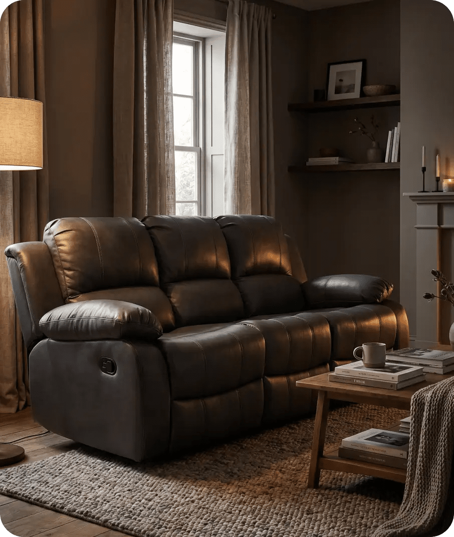 York Grey Leather 3 Seater Manual Recliner Sofa