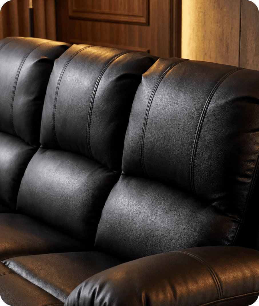 York Black Leather 3 Seater Manual Recliner Sofa
