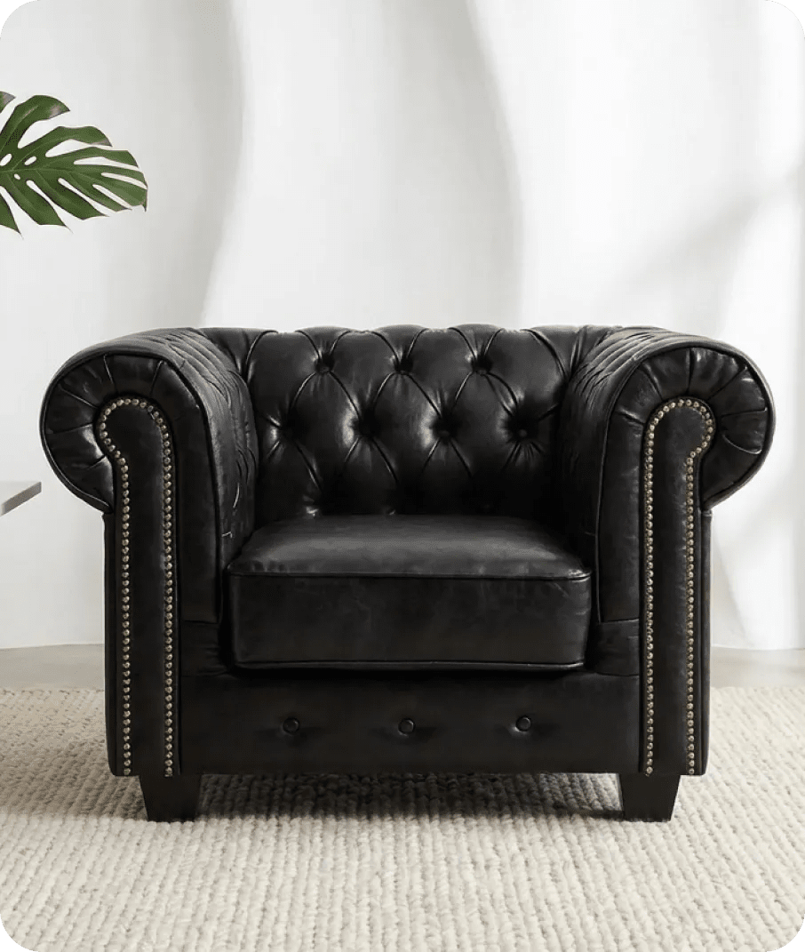 Chesterfield Black Leather Antique Armchair - Sofa-Direct