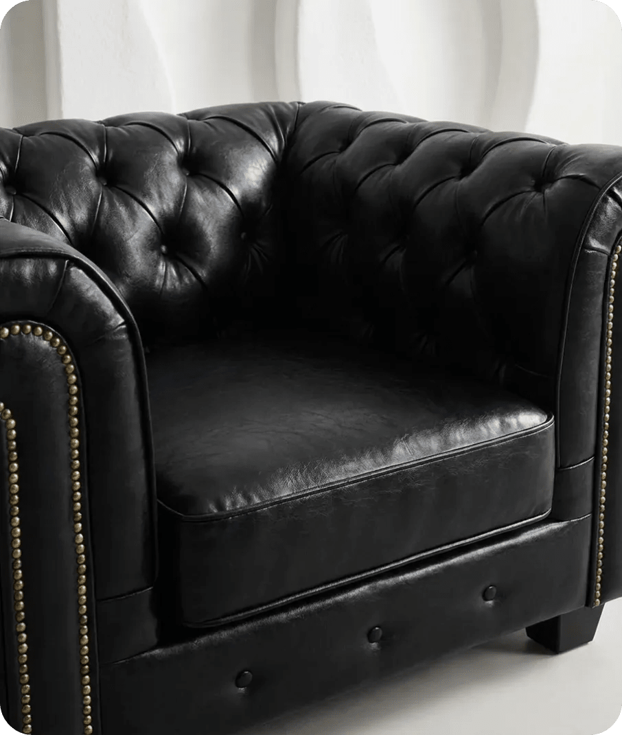 Chesterfield Black Leather Antique Armchair - Sofa-Direct