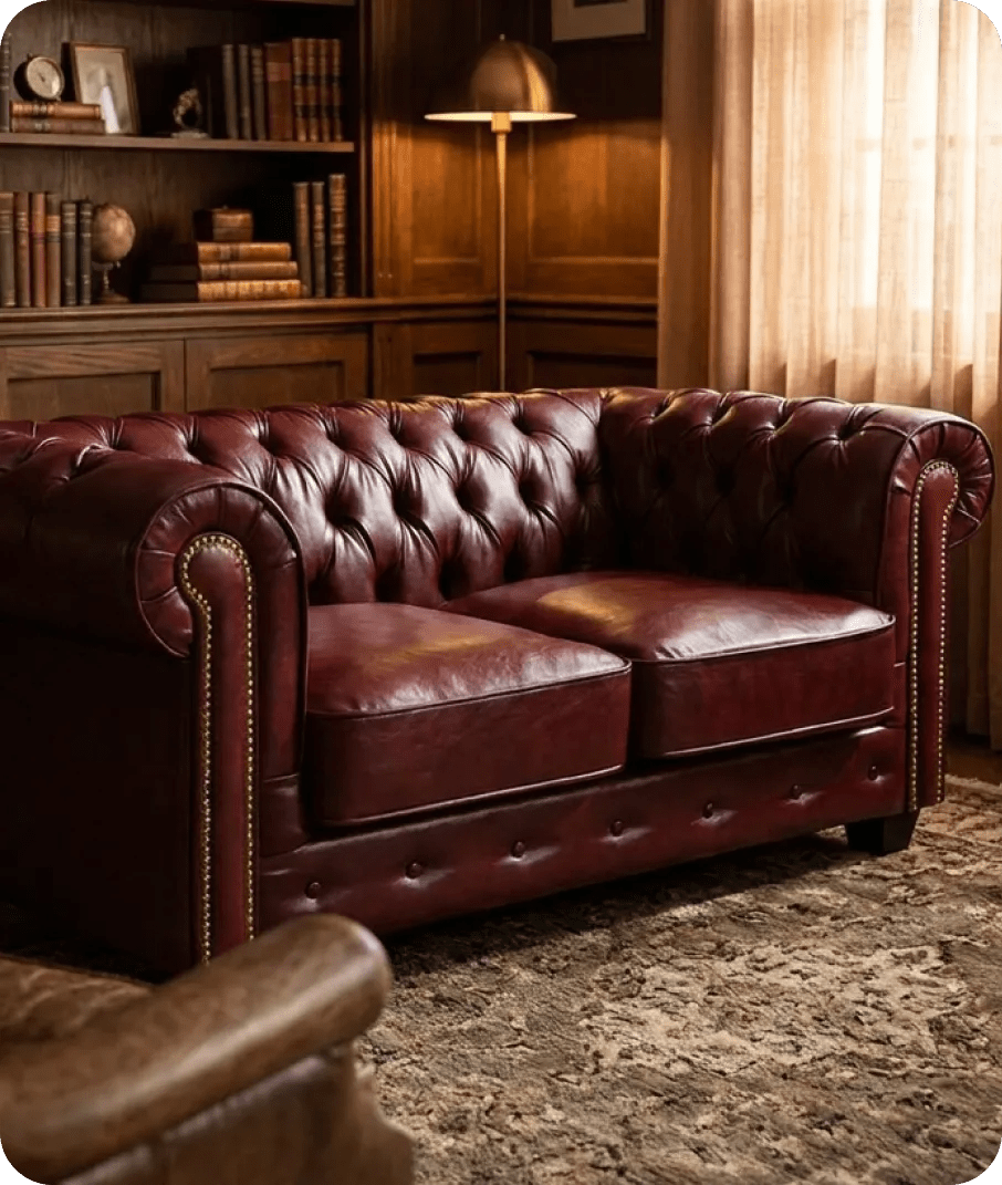 Chesterfield Red Leather Antique 2 Seater Sofa - Sofa-Direct