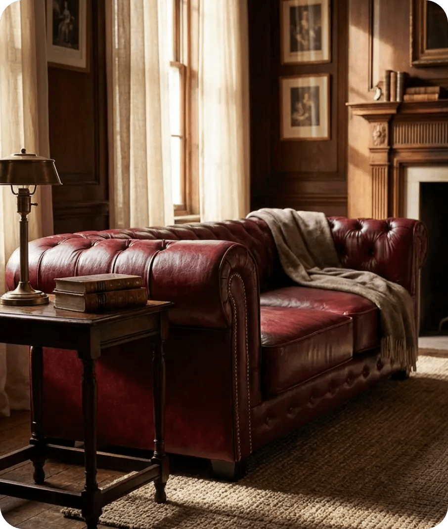 Chesterfield Red Leather Antique 3 Seater Sofa - Sofa-Direct