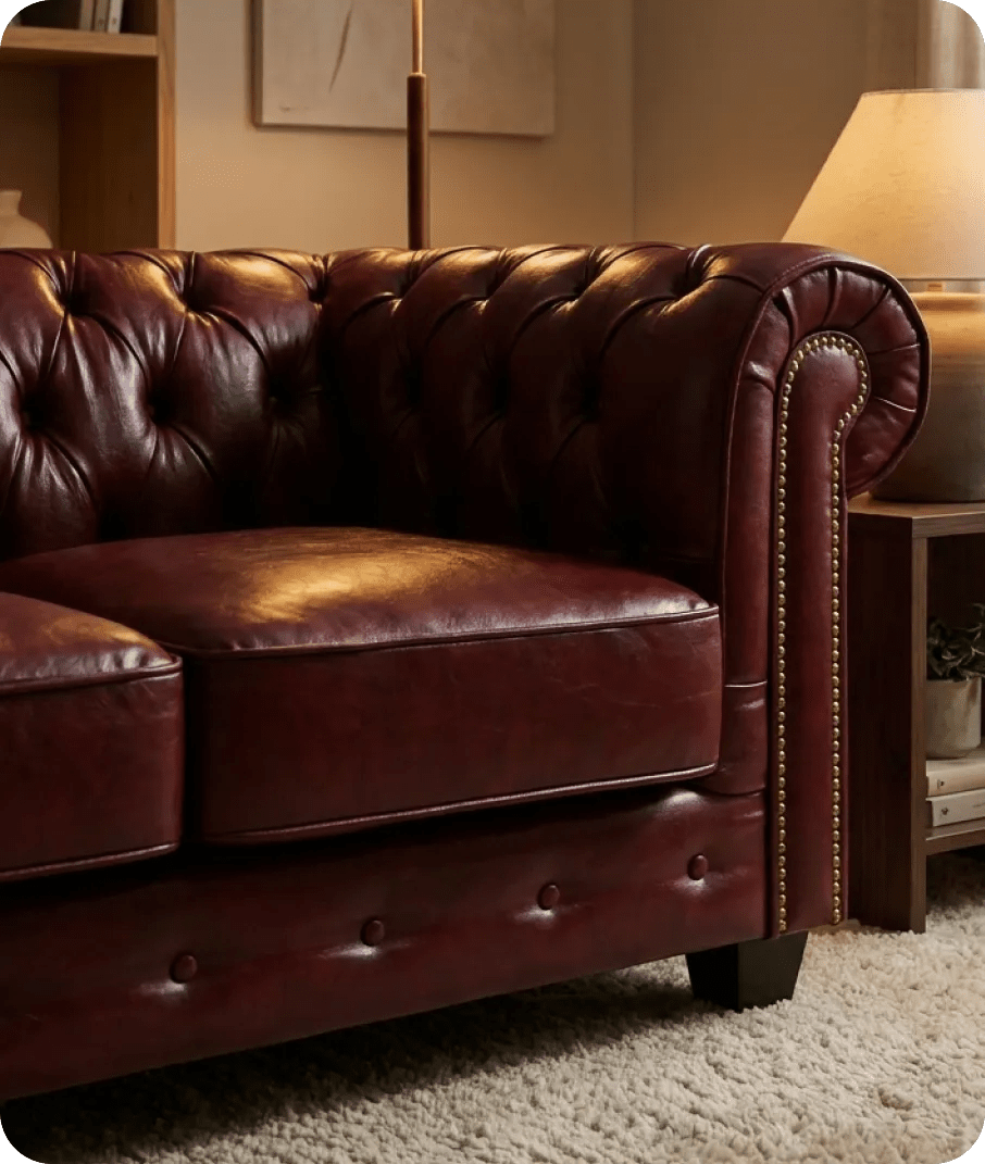 Chesterfield Red Leather Antique 2 Seater Sofa - Sofa-Direct