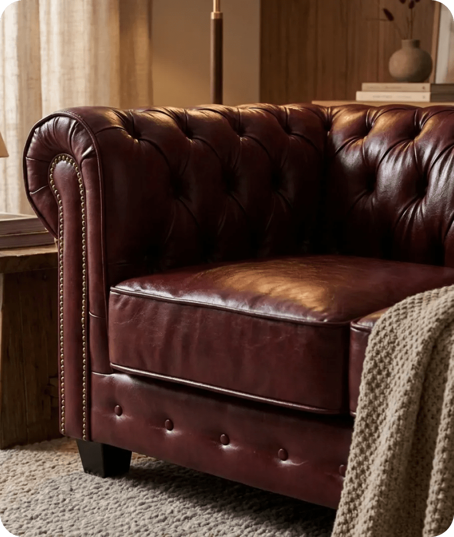 Chesterfield Red Leather Antique 3 Seater Sofa - Sofa-Direct