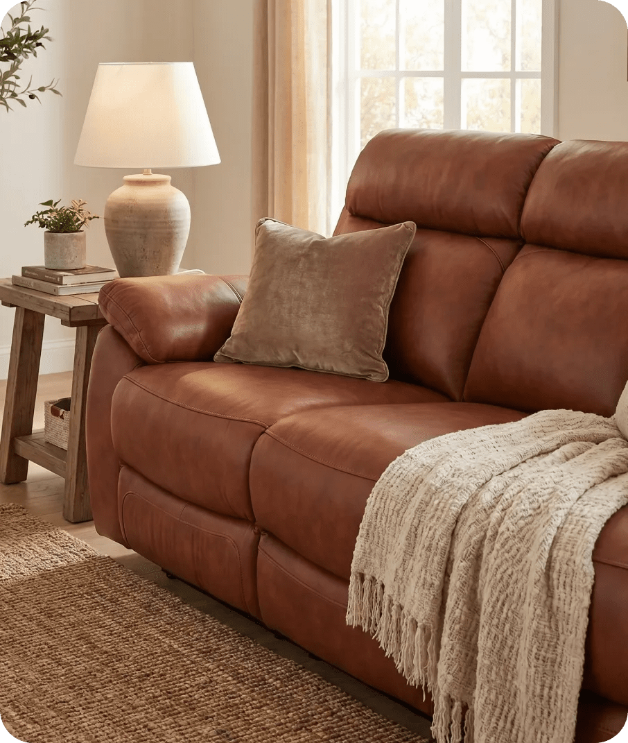 Torino Genuine Leather Tan Electric Power Recliner 3 Seater Sofa