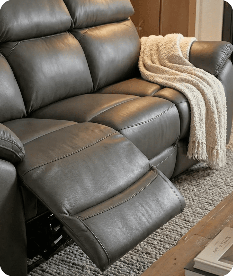 Torino Genuine Leather Grey Electric Power Recliner 3 Seater Sofa