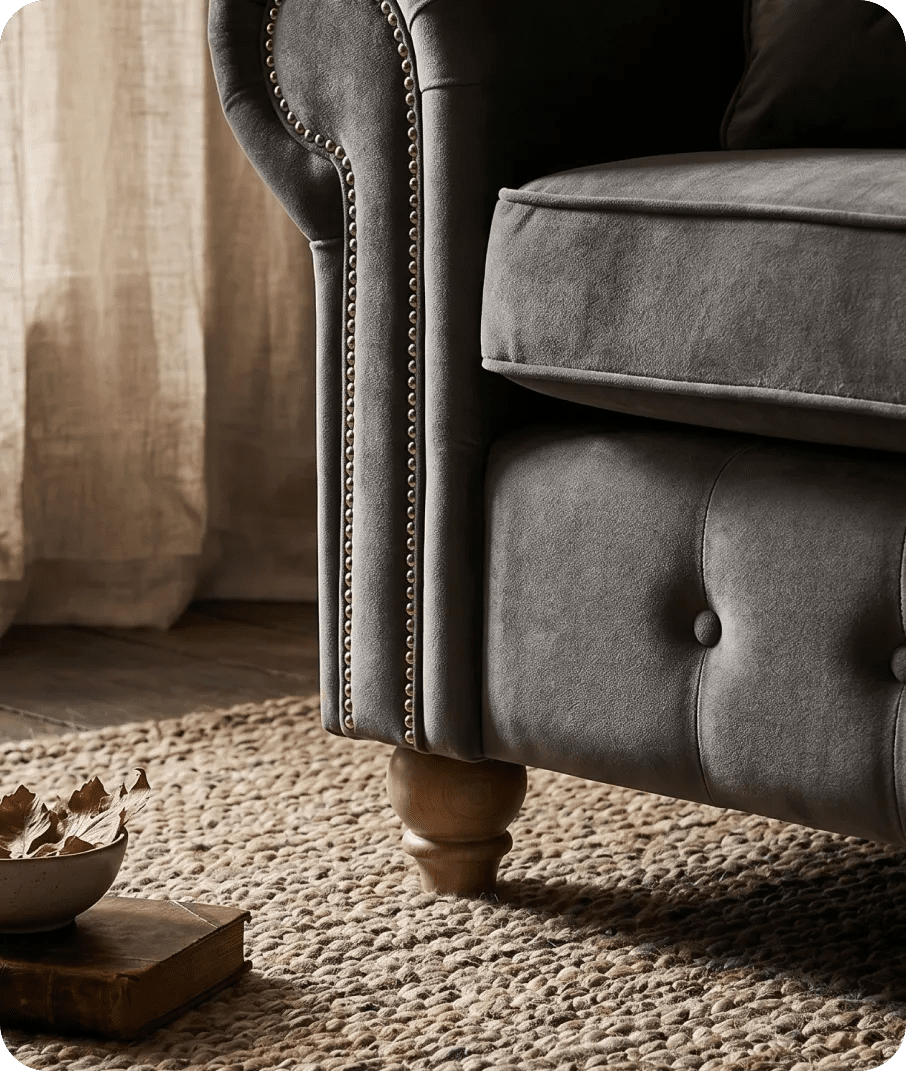 Haven Grey Fabric Velvet 3 Seater Sofa - Sofa-Direct