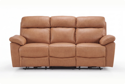 Torino Genuine Leather Caramel Electric Power Recliner 3 Seater Sofa