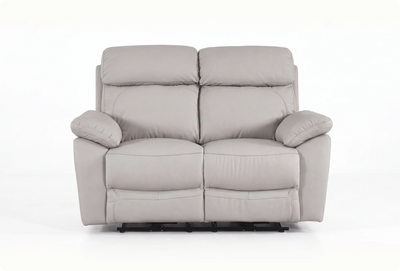 Torino Genuine Leather Light Grey Electric Power Recliner 2 Seater Sofa