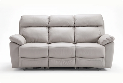 Torino Genuine Leather Light Grey Electric Power Recliner 3 Seater Sofa