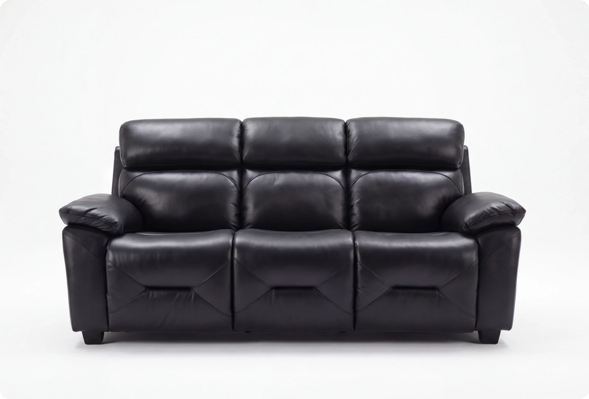 Velmont Genuine Leather Black 3 Seater