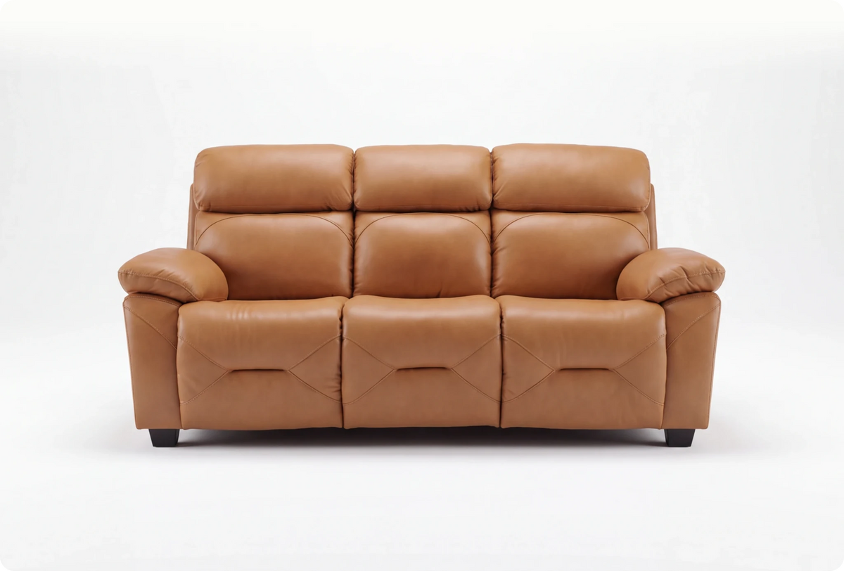 Velmont Genuine Leather Caramel 3 Seater Sofa