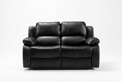 York Black Leather 2 Seater Manual Recliner Sofa
