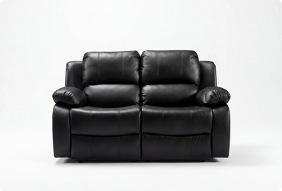 York Black Leather 2 Seater Manual Recliner Sofa