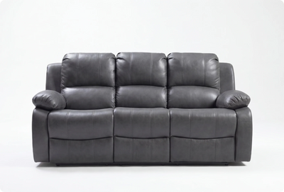 York Grey Leather 3 Seater Manual Recliner Sofa
