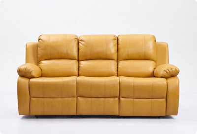 York Mustard Leather Manual Recliner 3 Seater Sofa