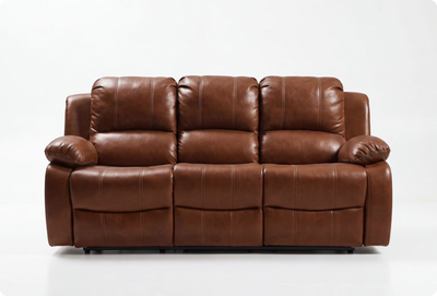 York Tan Leather 3 Seater Manual Recliner Sofa