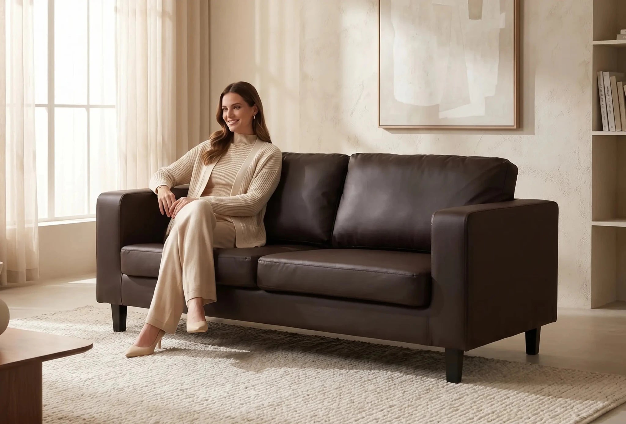 Nova Brown Leather 3 Seater Sofa