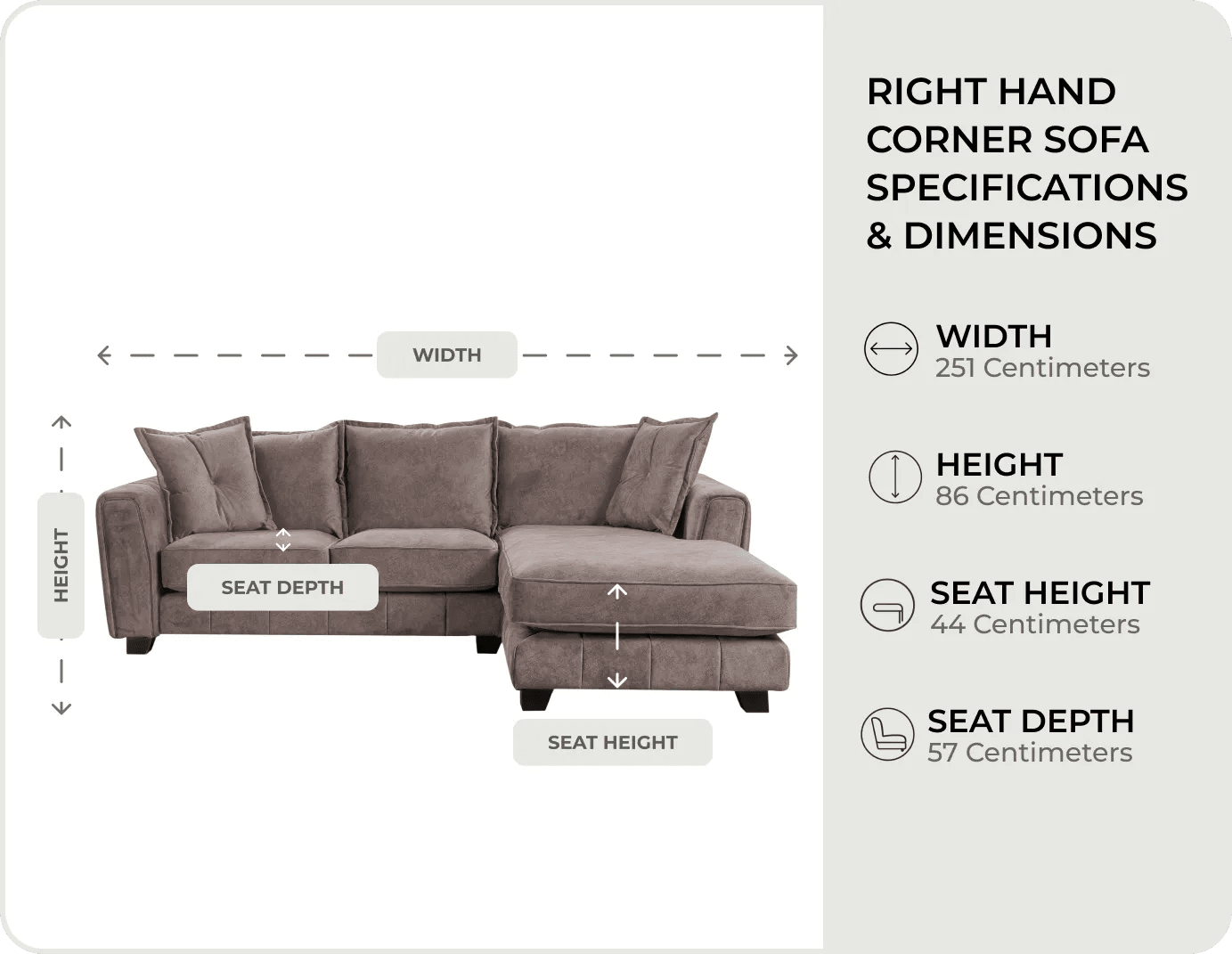 Richmond Brown Fabric Right Hand Corner Sofa measurements