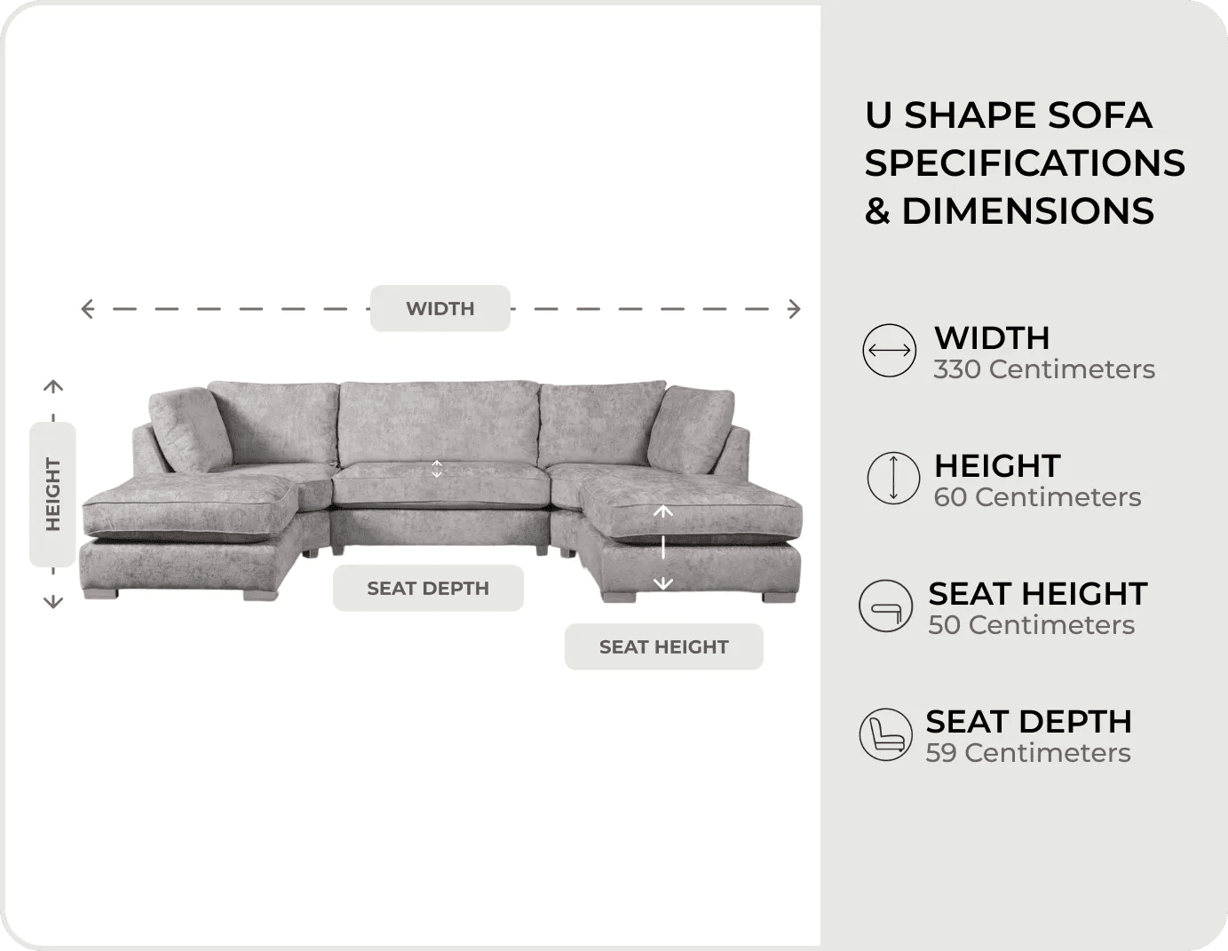 Westminster Silver Alaska Fabric U Shape High Back Corner Sofa