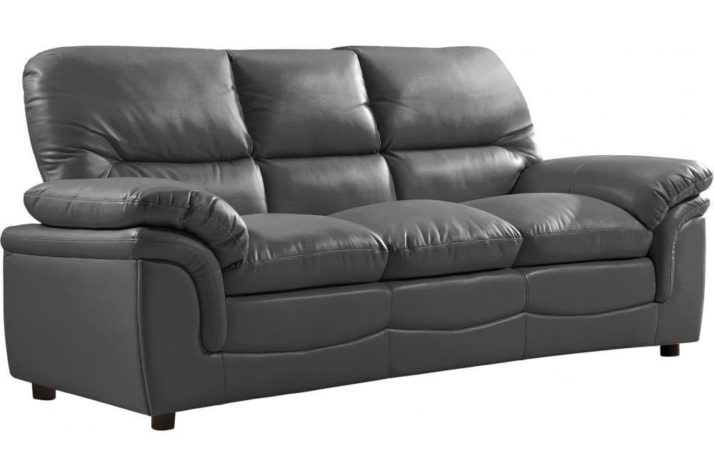 Verona Grey Leather 3 Seater Sofa
